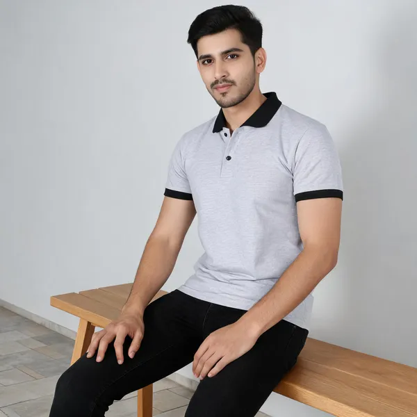 Light_Grey_Textured_Regular_Fit_Polo_T-Shirt_For_Men