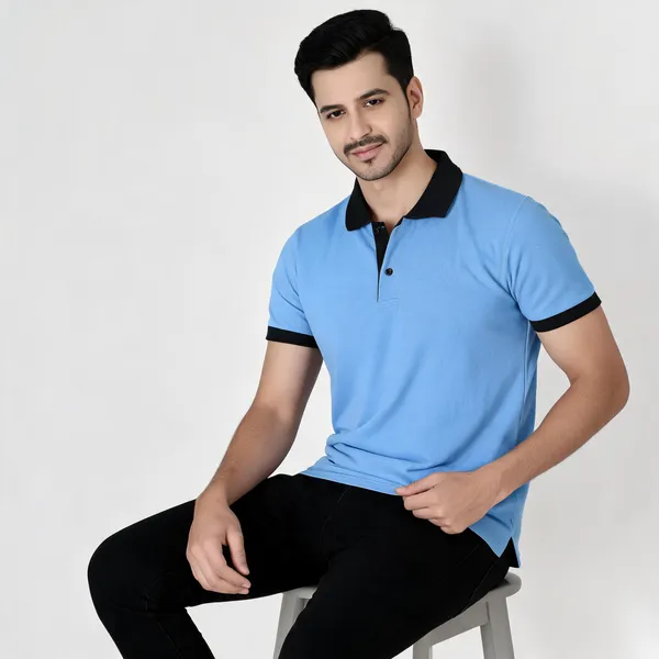 Blue_Textured_Regular_Fit_Polo_T-Shirt_For_Men