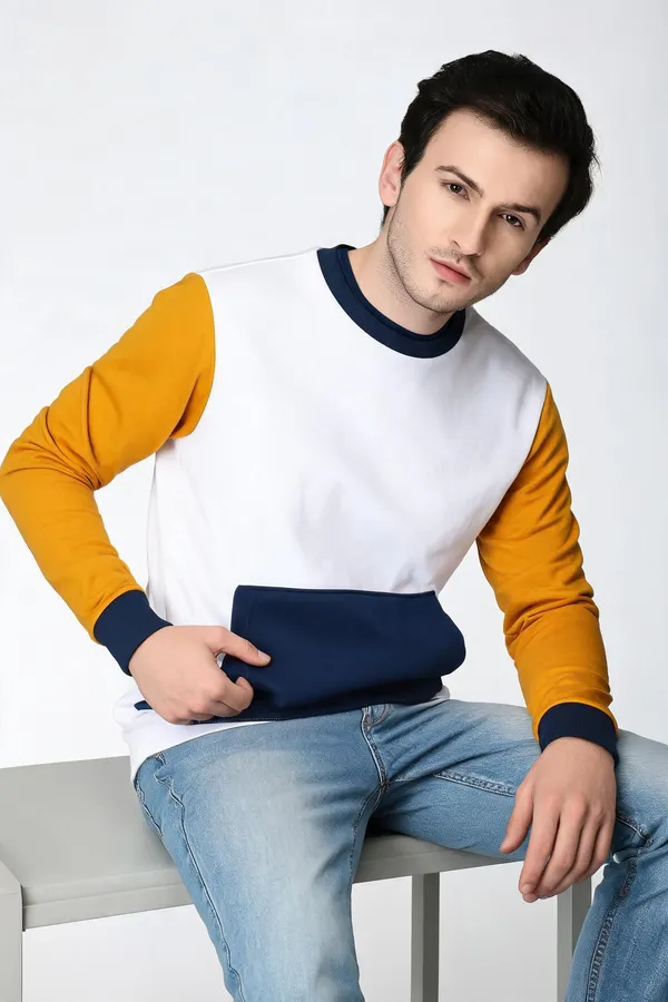 Yellow_And_Navy_Colorblock_Regular_Fit_Hoodie_For_Men