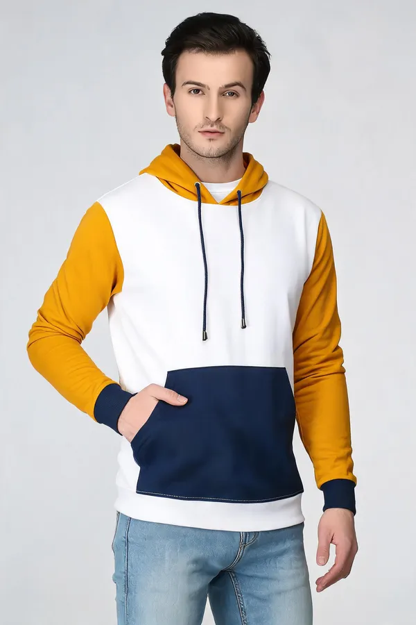 Yellow_And_Navy_Colorblock_Regular_Fit_Hoodie_For_Men
