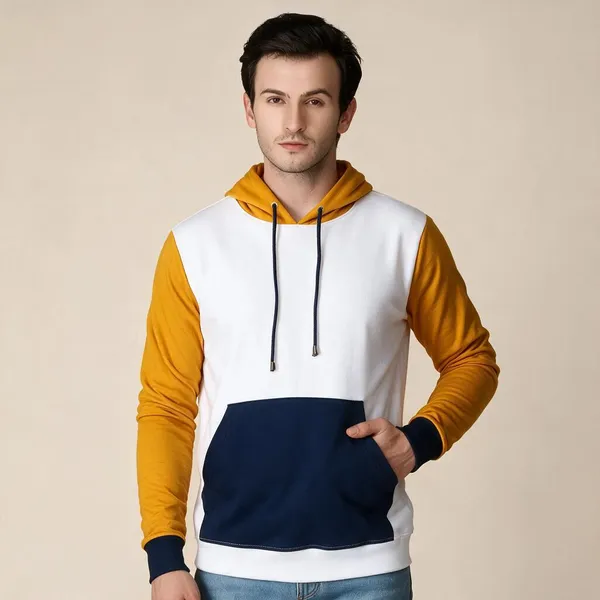 Yellow_And_Navy_Colorblock_Regular_Fit_Hoodie_For_Men