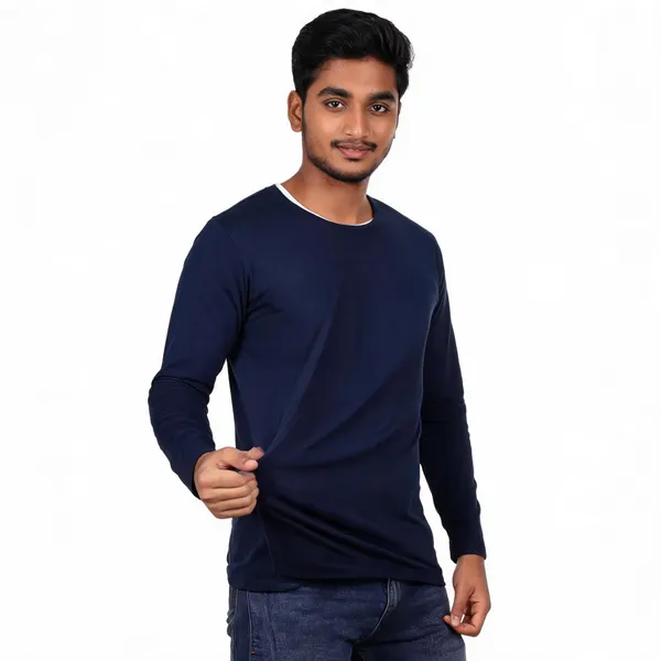 Navy_And_Black_Stretch_Full_Sleeve_T-Shirt_For_Men