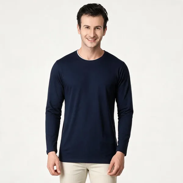Navy_And_Black_Stretch_Full_Sleeve_T-Shirt_For_Men