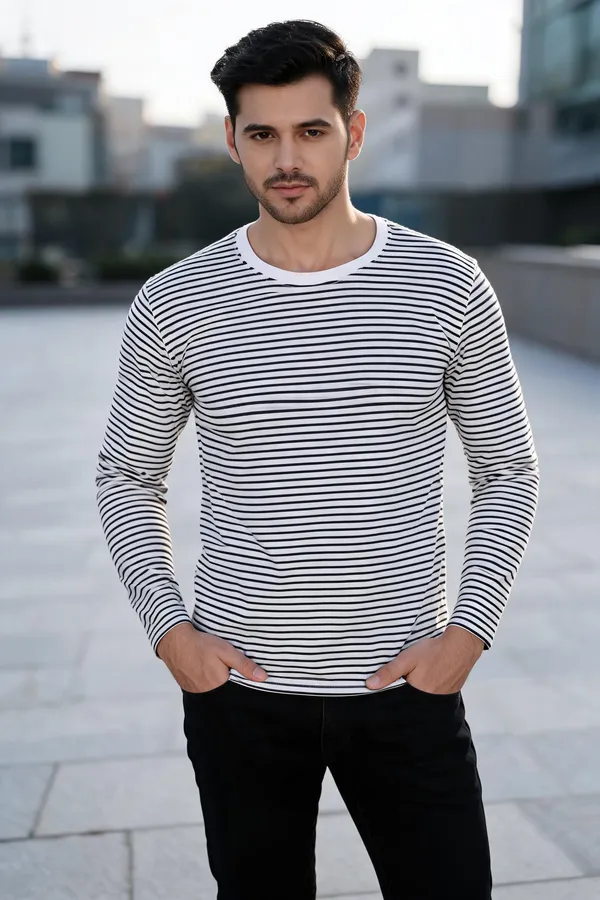 White_And_Black_Striped_Full_Sleeve_T-Shirt_For_Men