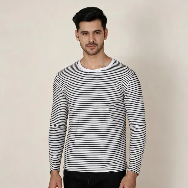 White_And_Black_Striped_Full_Sleeve_T-Shirt_For_Men