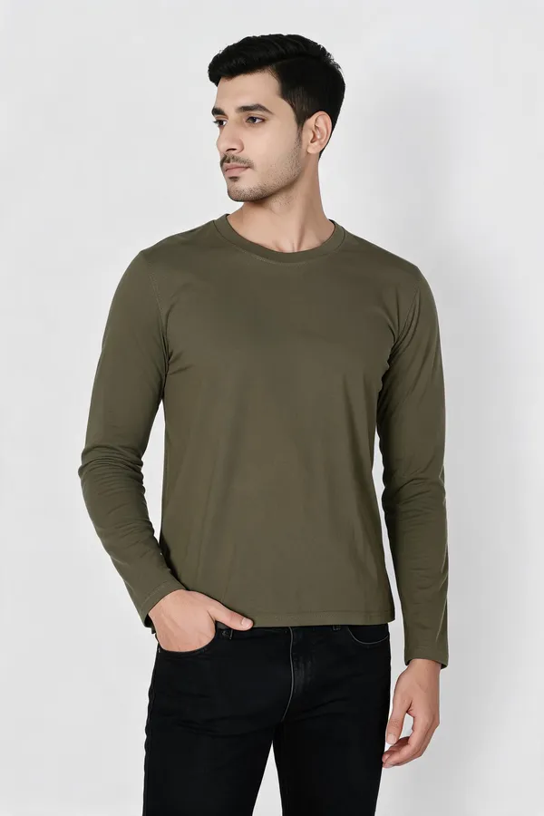 Olive_Full_Sleeve_Crew_Neck_T-Shirt_For_Men