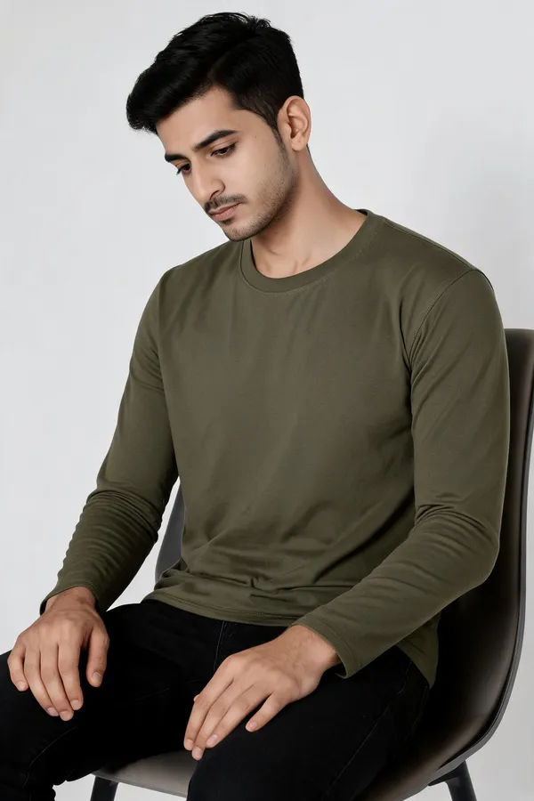 Olive_Full_Sleeve_Crew_Neck_T-Shirt_For_Men