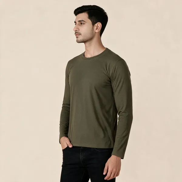 Olive_Full_Sleeve_Crew_Neck_T-Shirt_For_Men