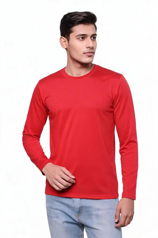 Red_Long_Sleeve_Crew_Neck_T-Shirt_For_Men