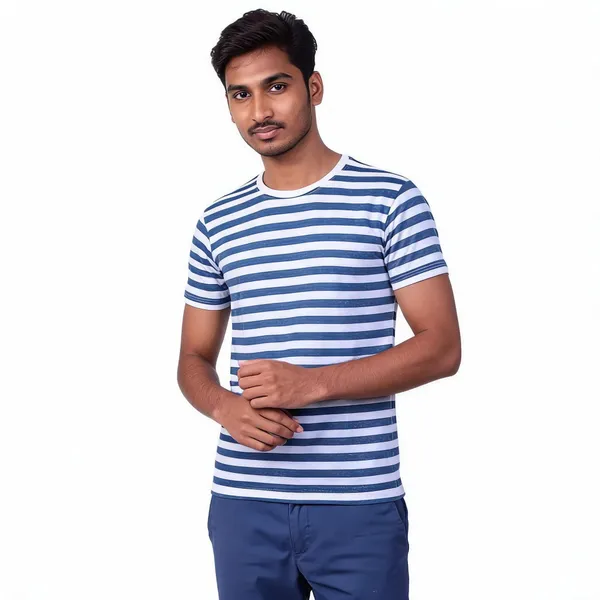 Blue_Striped_Casual_T-Shirt_For_Men