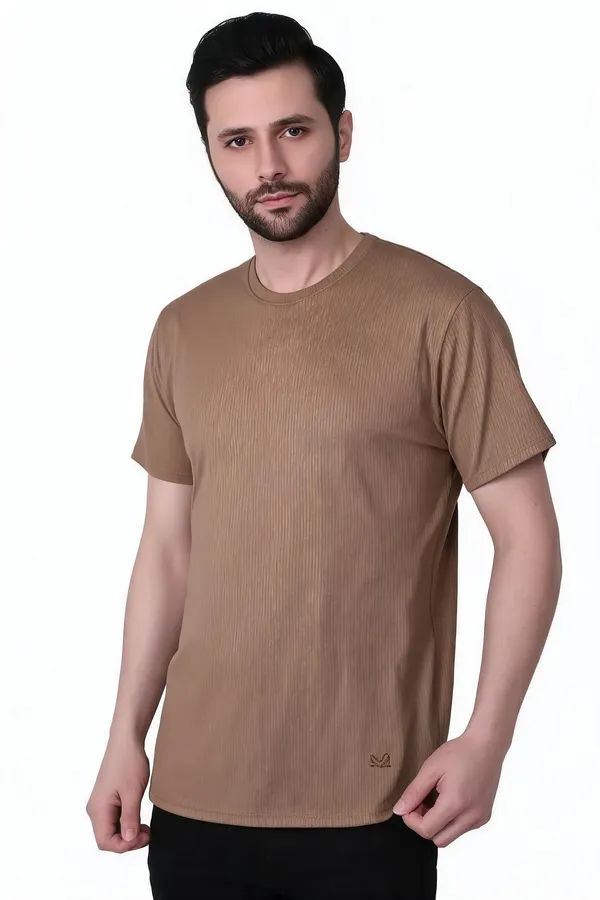 Brown_Crew_Neck_Regular_Fit_T-Shirt_For_Men