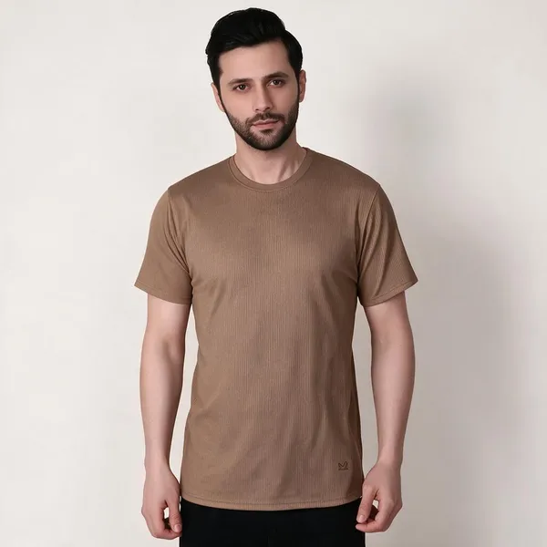 Brown_Crew_Neck_Regular_Fit_T-Shirt_For_Men