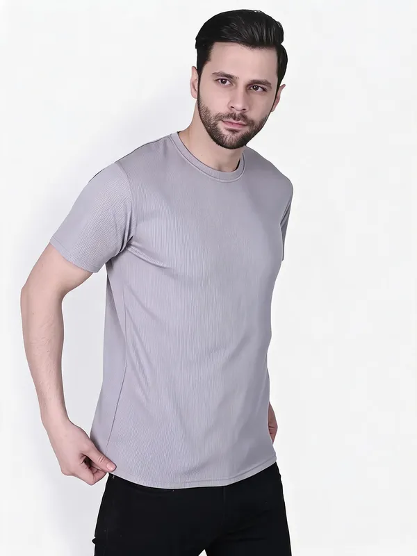 Grey_Ribbed_Regular_Fit_T-Shirt_For_Men