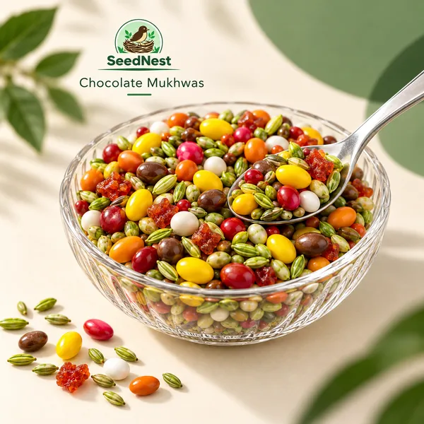 SeedNest_Chocolate_Mukhwas_with_Spoon_|_Chocolate_Flavoured_Indian_Mouth_Freshener_Mix,_Ready-to-Eat_After-Meal_Refreshment_for_Daily_Use