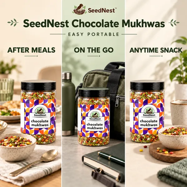 SeedNest_Chocolate_Mukhwas_with_Spoon_|_Chocolate_Flavoured_Indian_Mouth_Freshener_Mix,_Ready-to-Eat_After-Meal_Refreshment_for_Daily_Use