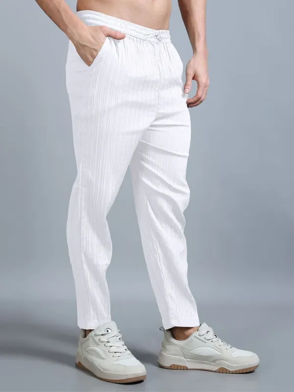 White_40%_Cotton_60%_Polyester_Shirt_And_Trousers_Set_For_Men
