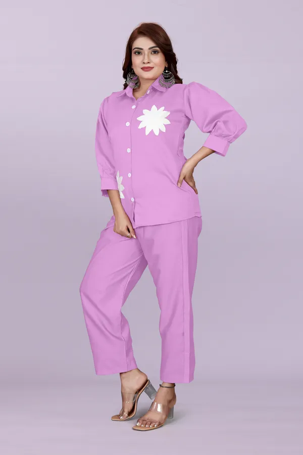 Purple_80%_Cotton_20_%Polyster_Shirt_And_Trousers_Set_For_Women
