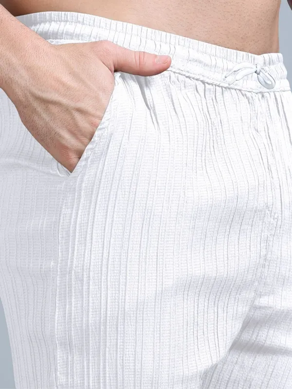 White_40%_Cotton_60%_Polyester_Shirt_And_Trousers_Set_For_Men