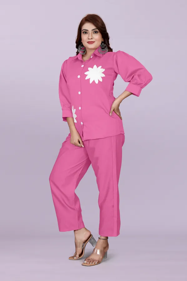 Pink_80%_Cotton_20_%Polyster_Shirt_And_Pants_Set_For_Women