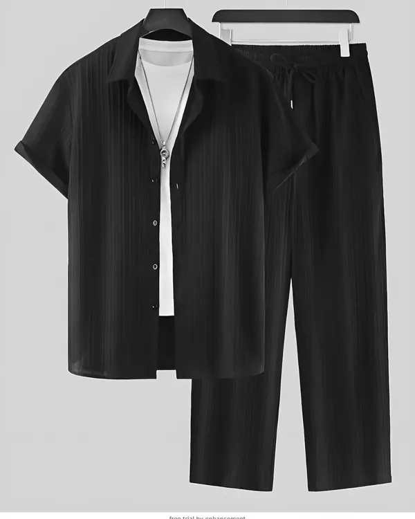Black_40%_Cotton_60%_Polyester_Shirt_And_Trousers_Set_For_Men
