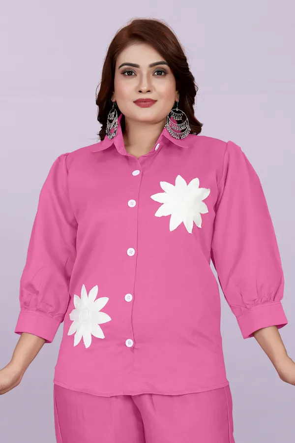 Pink_80%_Cotton_20_%Polyster_Shirt_And_Pants_Set_For_Women