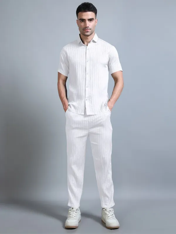 White_40%_Cotton_60%_Polyester_Shirt_And_Trousers_Set_For_Men