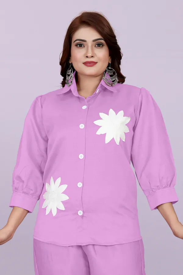 Purple_80%_Cotton_20_%Polyster_Shirt_And_Trousers_Set_For_Women