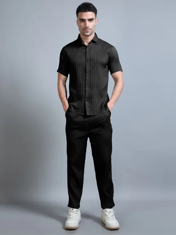 Black_40%_Cotton_60%_Polyester_Shirt_And_Trousers_Set_For_Men