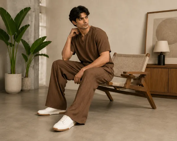 Brown_40%_Cotton_60%_Polyester_Shirt_And_Trousers_Set_For_Men