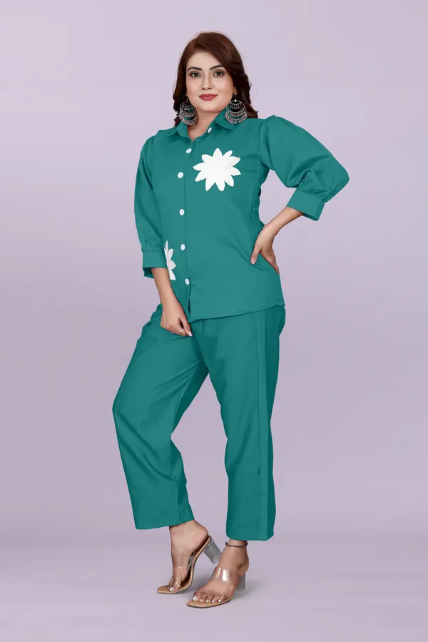 Green_80%_Cotton_20_%Polyster__Co-Ord_Set_For_Women
