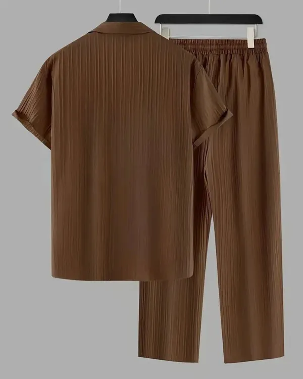 Brown_40%_Cotton_60%_Polyester_Shirt_And_Trousers_Set_For_Men