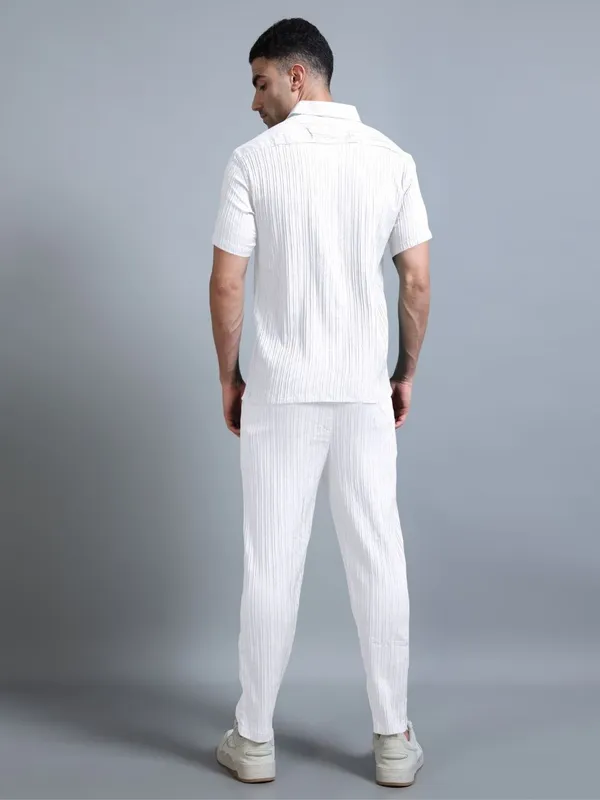 White_40%_Cotton_60%_Polyester_Shirt_And_Trousers_Set_For_Men