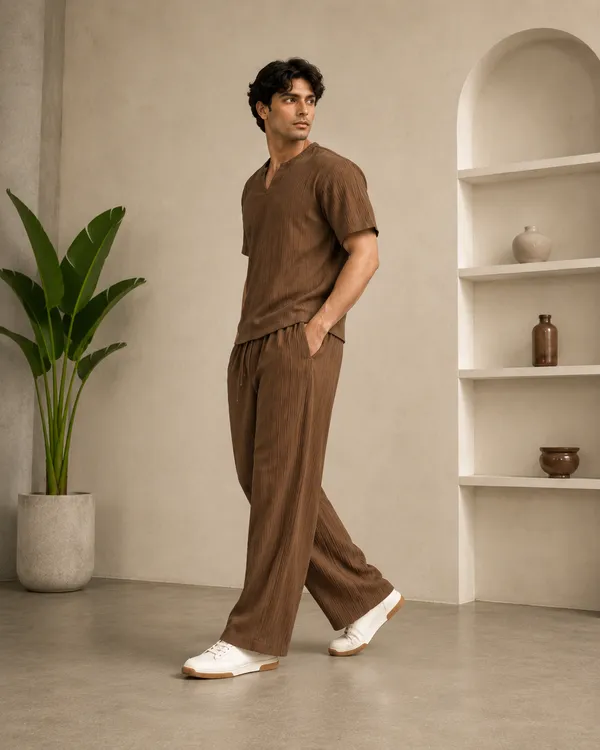Brown_40%_Cotton_60%_Polyester_Shirt_And_Trousers_Set_For_Men