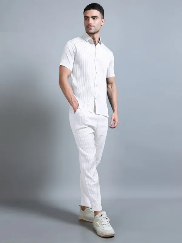 White_40%_Cotton_60%_Polyester_Shirt_And_Trousers_Set_For_Men