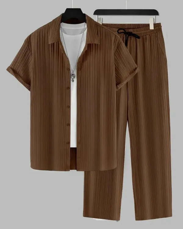 Brown_40%_Cotton_60%_Polyester_Shirt_And_Trousers_Set_For_Men