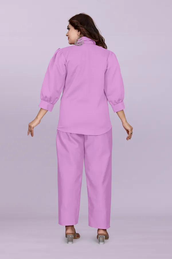Purple_80%_Cotton_20_%Polyster_Shirt_And_Trousers_Set_For_Women