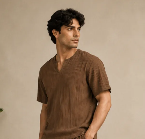 Brown_40%_Cotton_60%_Polyester_Shirt_And_Trousers_Set_For_Men