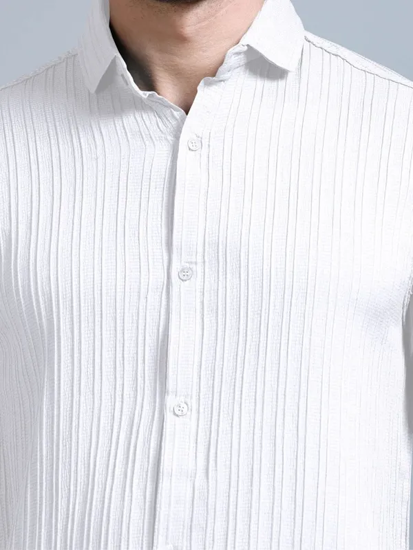 White_40%_Cotton_60%_Polyester_Shirt_And_Trousers_Set_For_Men