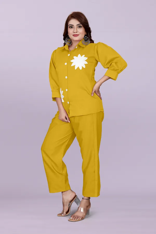 Yellow_80%_Cotton_20_%Polyster__Co-Ord_Set_For_Women