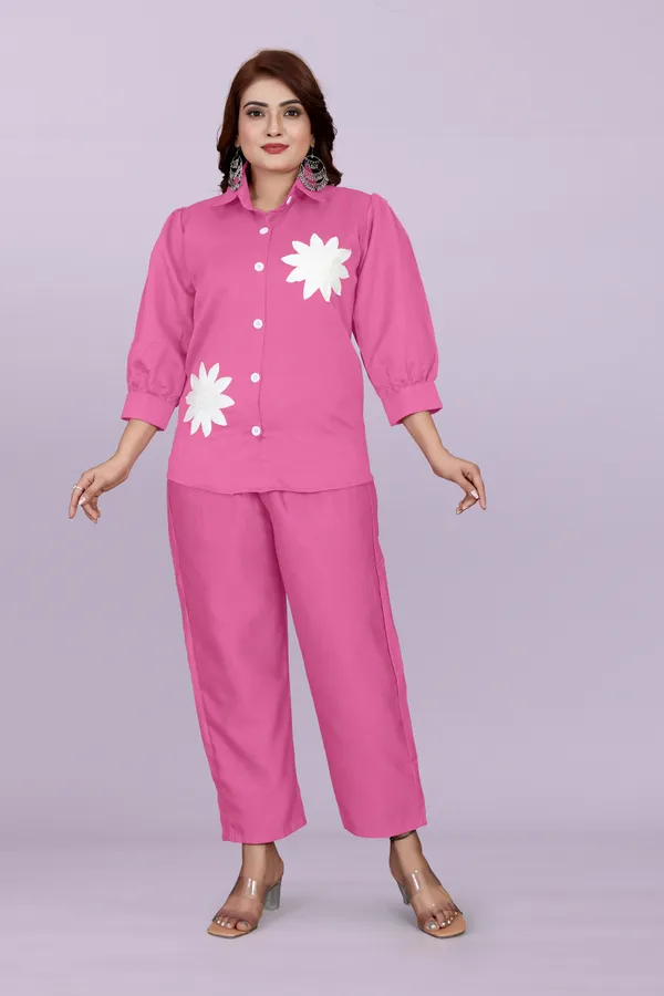Pink_80%_Cotton_20_%Polyster_Shirt_And_Pants_Set_For_Women