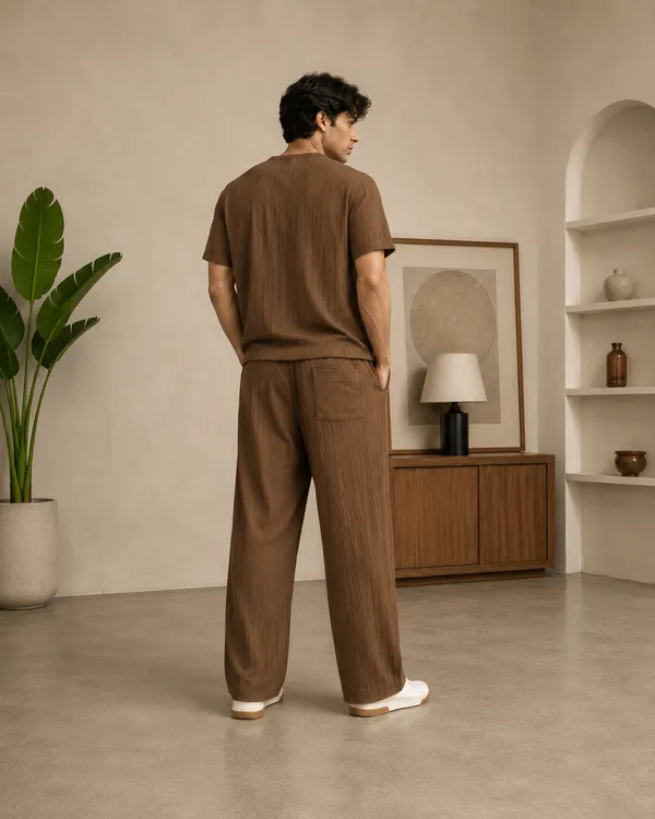 Brown_40%_Cotton_60%_Polyester_Shirt_And_Trousers_Set_For_Men