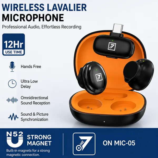 One_7_Wireless_Lavalier_Microphone_360_Sound_Pickup_12H_Battery