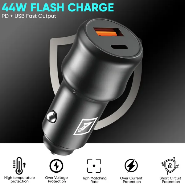 ONE_7_44W_USB_C_PD_Fast_Car_Charger_|_Dual_Port_USB_A_&_Type_C_Charging_Adapter_|_Compact_Vehicle_Charger_for_Smartphones,_Tablets,_Earbuds_&_Accessories