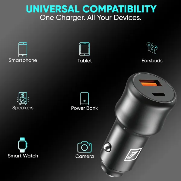 ONE_7_44W_USB_C_PD_Fast_Car_Charger_|_Dual_Port_USB_A_&_Type_C_Charging_Adapter_|_Compact_Vehicle_Charger_for_Smartphones,_Tablets,_Earbuds_&_Accessories