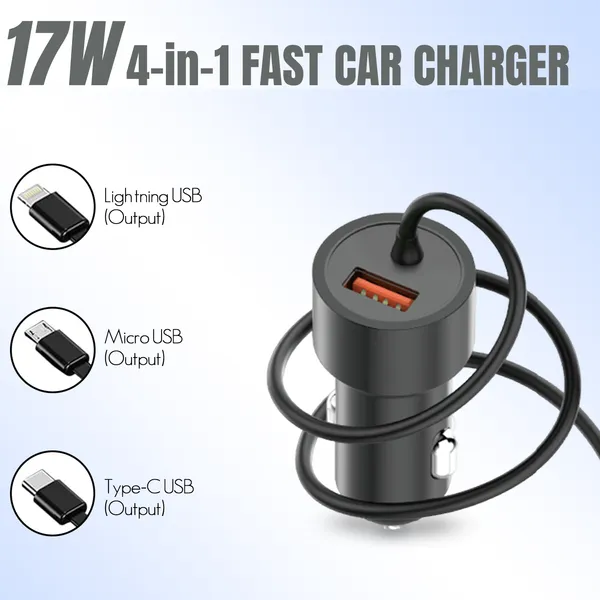 ONE7_17W_4-in-1_Car_Charger_with_Multi-Charging_Cable_|_Fast_USB_Car_Adapter_with_Type-C,_Micro_USB_&_Connectors_|_Scratch-Resistant_Body,_Universal_Compatibility