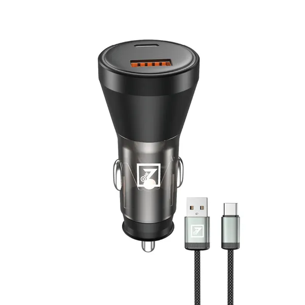 ONE_7_100W_PD_+_USB_Car_Charger_with_Transparent_Body_|_Fast_Dual_Port_Car_Adapter_for_Phones_&_Tablets_|_12V/24V_Vehicle_Compatible_|_Smart_Safety_Protection_|_USB_to_Type-C_Cable�