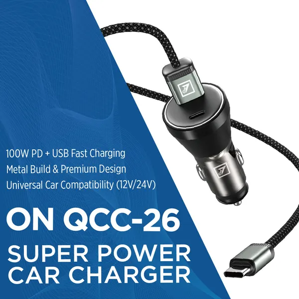 ONE_7_100W_PD_+_USB_Car_Charger_with_Transparent_Body_|_Fast_Dual_Port_Car_Adapter_for_Phones_&_Tablets_|_12V/24V_Vehicle_Compatible_|_Smart_Safety_Protection_|_USB_to_Type-C_Cable�