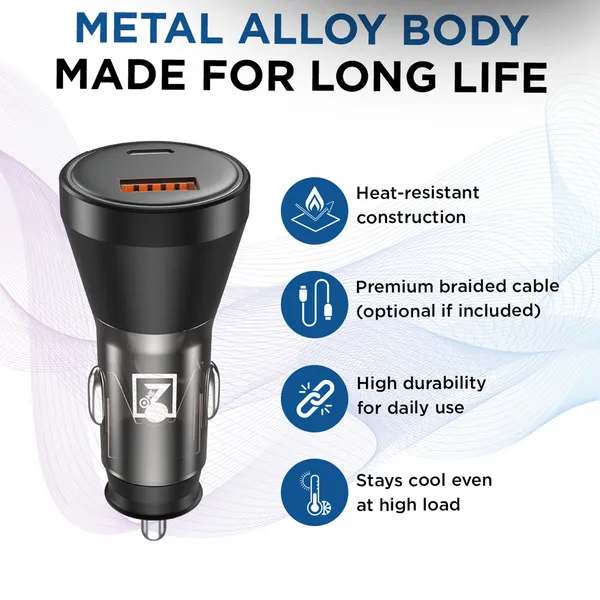 ONE_7_100W_PD_+_USB_Car_Charger_with_Transparent_Body_|_Fast_Dual_Port_Car_Adapter_for_Phones_&_Tablets_|_12V/24V_Vehicle_Compatible_|_Smart_Safety_Protection_|_USB_to_Type-C_Cable�