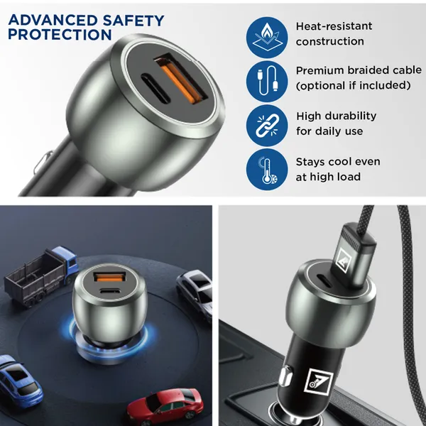 ONE_7_65W_Dual-Port_Car_Charger_Adapter_with_Cable,_USB-C_&_USB-A_Ultra_Fast_Charging_Metal_Car_Charger_for_Phones,_Tablets,_GPS_Devices_�_Compact_12V/24V_Vehicle_Power_Outlet_Charger