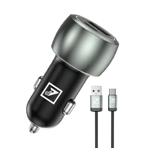ONE_7_65W_Dual-Port_Car_Charger_Adapter_with_Cable,_USB-C_&_USB-A_Ultra_Fast_Charging_Metal_Car_Charger_for_Phones,_Tablets,_GPS_Devices_�_Compact_12V/24V_Vehicle_Power_Outlet_Charger